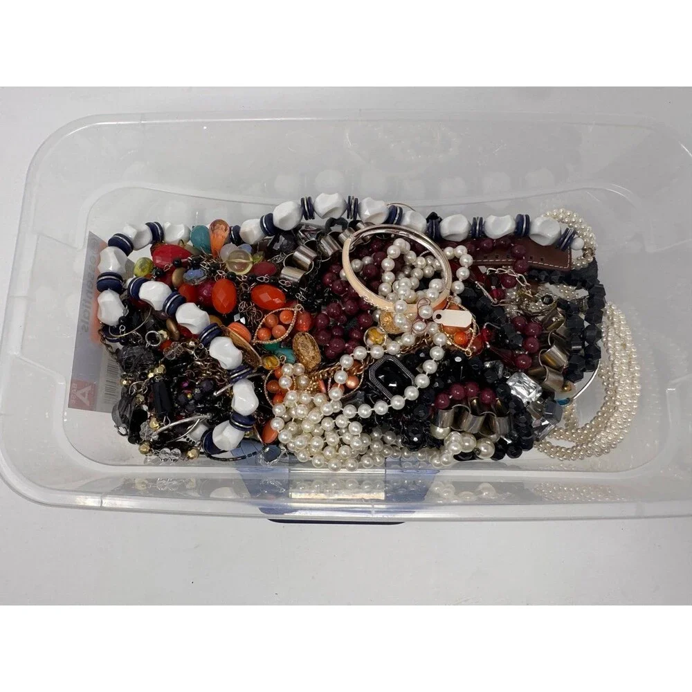 ~3.1 Lbs Costume Jewelry Lot Wearable Repair Crafts Mixed “Jar”